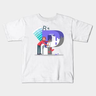 Graphic designer paints letters Kids T-Shirt